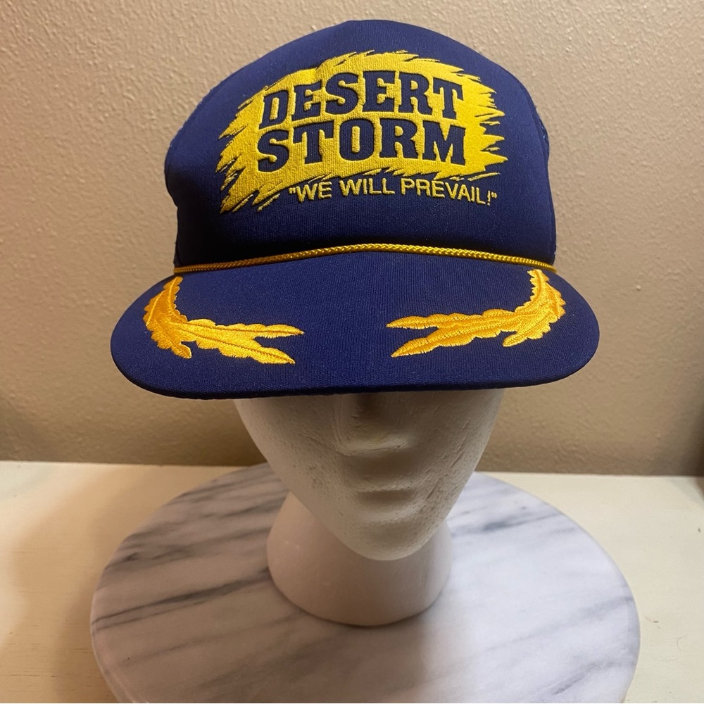 Vintage 90’s Desert storm “WE WILL PREVAIL” Navy Blue Snapback Trucker Hat Cap